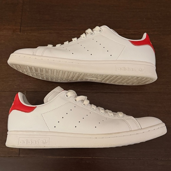 adidas Originals Stan Smith White Red Leather Sneakers Men's Size 8 Low Top - Picture 3 of 9
